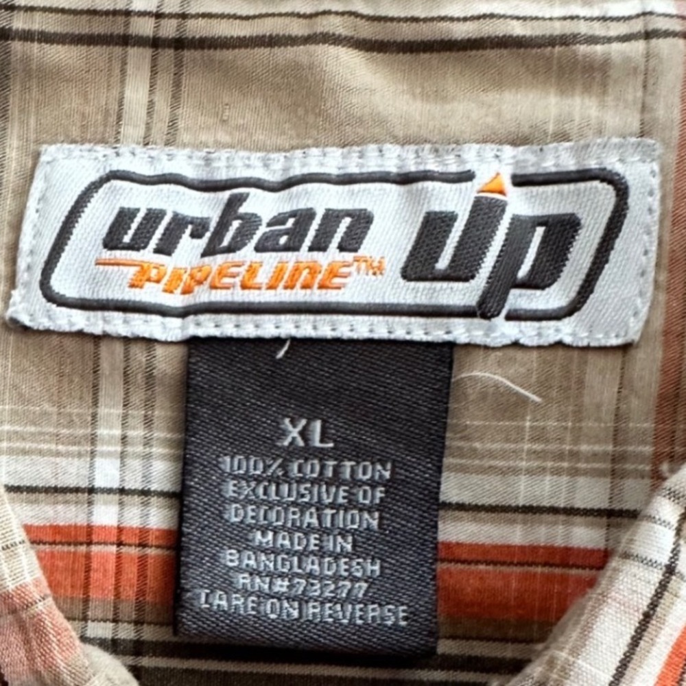Urban Pipeline Button Down Tan Orange Plaid Excellent XL Mens - Picture 7 of 7